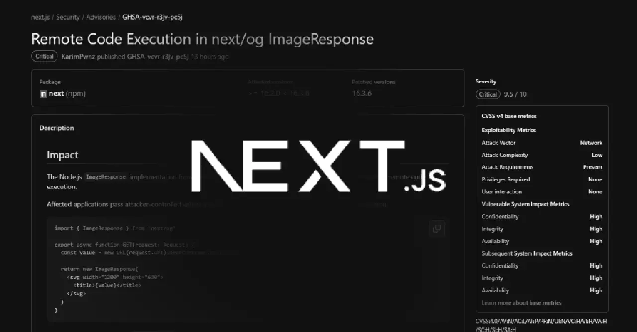 Critical Next.js ImageResponse Flaw Can Lead to Server Code Execution via Crafted SVG Input