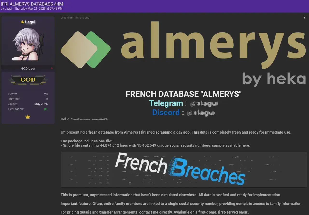 Fuite de données chez Almerys : 15,5 M comptes compromis dans une...